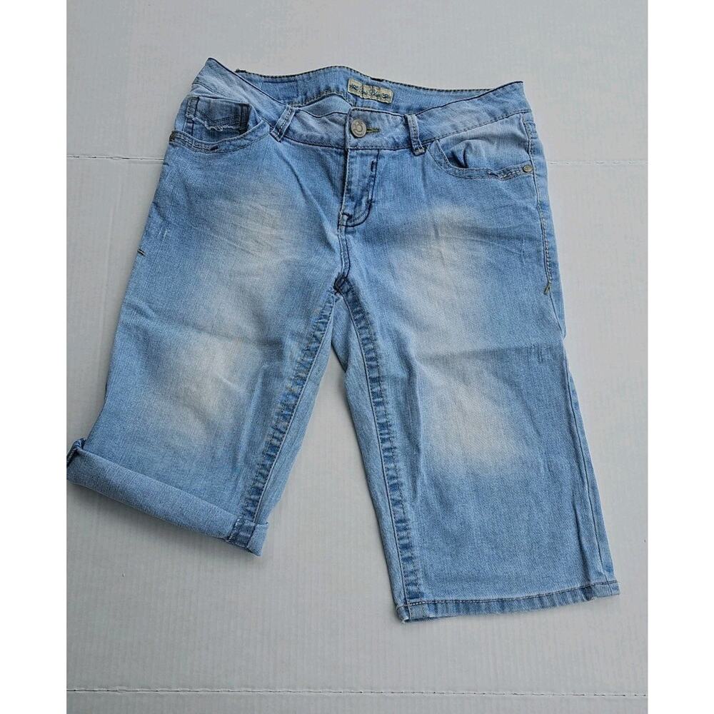 Womens Paris Blues Denim Shorts Sz 11 Low Rise Retro Y2K Embroidered Distressed